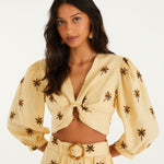 FARM Rio Sand Embroidered Long-Sleeve Crop Top – view 1