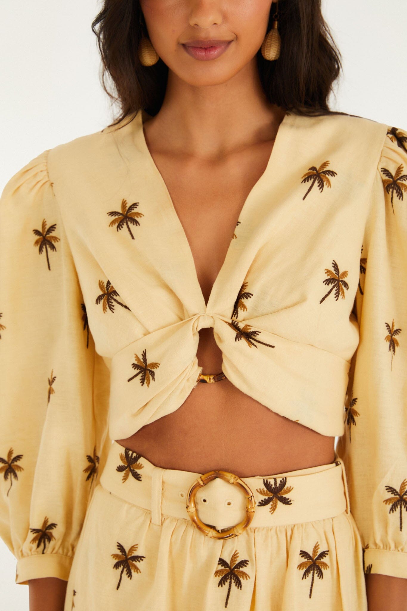 FARM Rio Sand Embroidered Long-Sleeve Crop Top – view 4