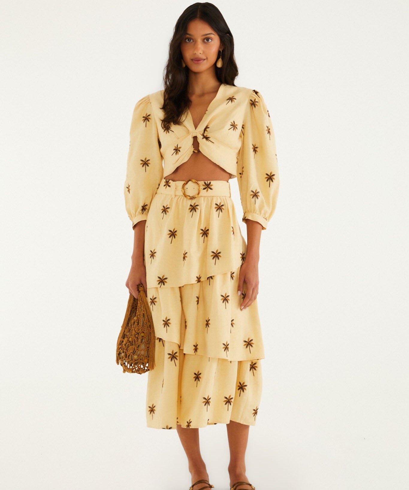 FARM Rio Sand Embroidered Midi Skirt – view 1