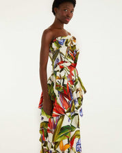 FARM Rio Sand Florart Strapless Maxi Dress view featuring a botanical Florart print and elegant strapless neckline.