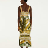 FARM Rio Sand Trancoso Wavy Trim Maxi Dress view featuring elegant wavy trim detailing and a flowing maxi silhouette.