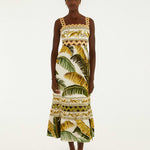 FARM Rio Sand Trancoso Wavy Trim Maxi Dress view featuring elegant wavy trim detailing and a flowing maxi silhouette.