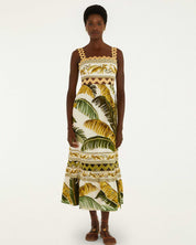 FARM Rio Sand Trancoso Wavy Trim Maxi Dress view featuring elegant wavy trim detailing and a flowing maxi silhouette.