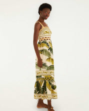 FARM Rio Sand Trancoso Wavy Trim Maxi Dress view featuring elegant wavy trim detailing and a flowing maxi silhouette.