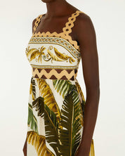 FARM Rio Sand Trancoso Wavy Trim Maxi Dress view featuring elegant wavy trim detailing and a flowing maxi silhouette.