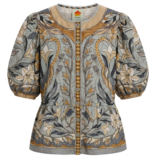 FARM Rio Stained Glass Beauty Drawstring Buttoned Blouse