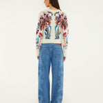 Farm Rio Tapestry Dream denim trousers with laser-engraved leaves and flowers – back view