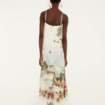 Farm Rio Toile de Rio maxi dress, off-white with square neck and thin straps – back view