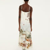 Farm Rio Toile de Rio maxi dress, off-white with square neck and thin straps – back view