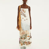 Farm Rio Toile de Rio maxi dress, off-white with square neck and thin straps – front view