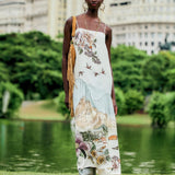 Farm Rio Toile de Rio maxi dress, off-white with square neck and thin straps – lifestyle