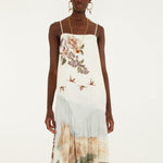 Farm Rio Toile de Rio maxi dress, off-white with square neck and thin straps – side view