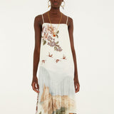 Farm Rio Toile de Rio maxi dress, off-white with square neck and thin straps – side view