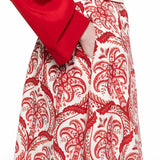 Close-up detail view of the Farm Rio tropical cameo-print skirt, highlighting the practical side slit pocket and the fine fabric texture.
