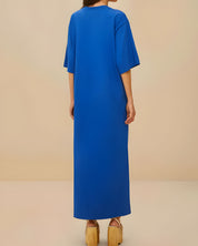 Back view of the blue Farm Rio organic cotton maxi dress