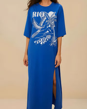 Fabric texture and neckline of the Farm Rio cotton dress