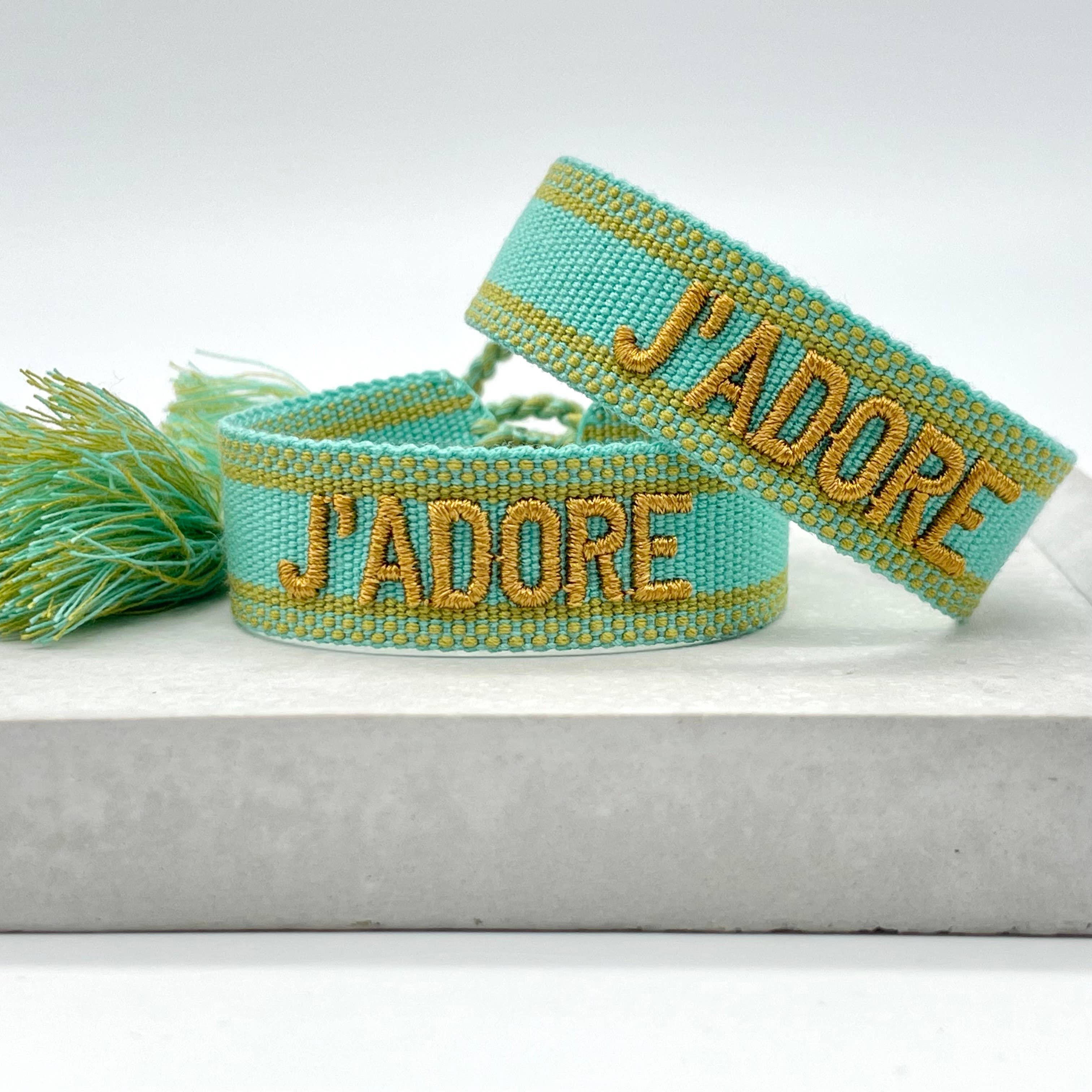 J'ADORE statement bracelet woven, embroidered