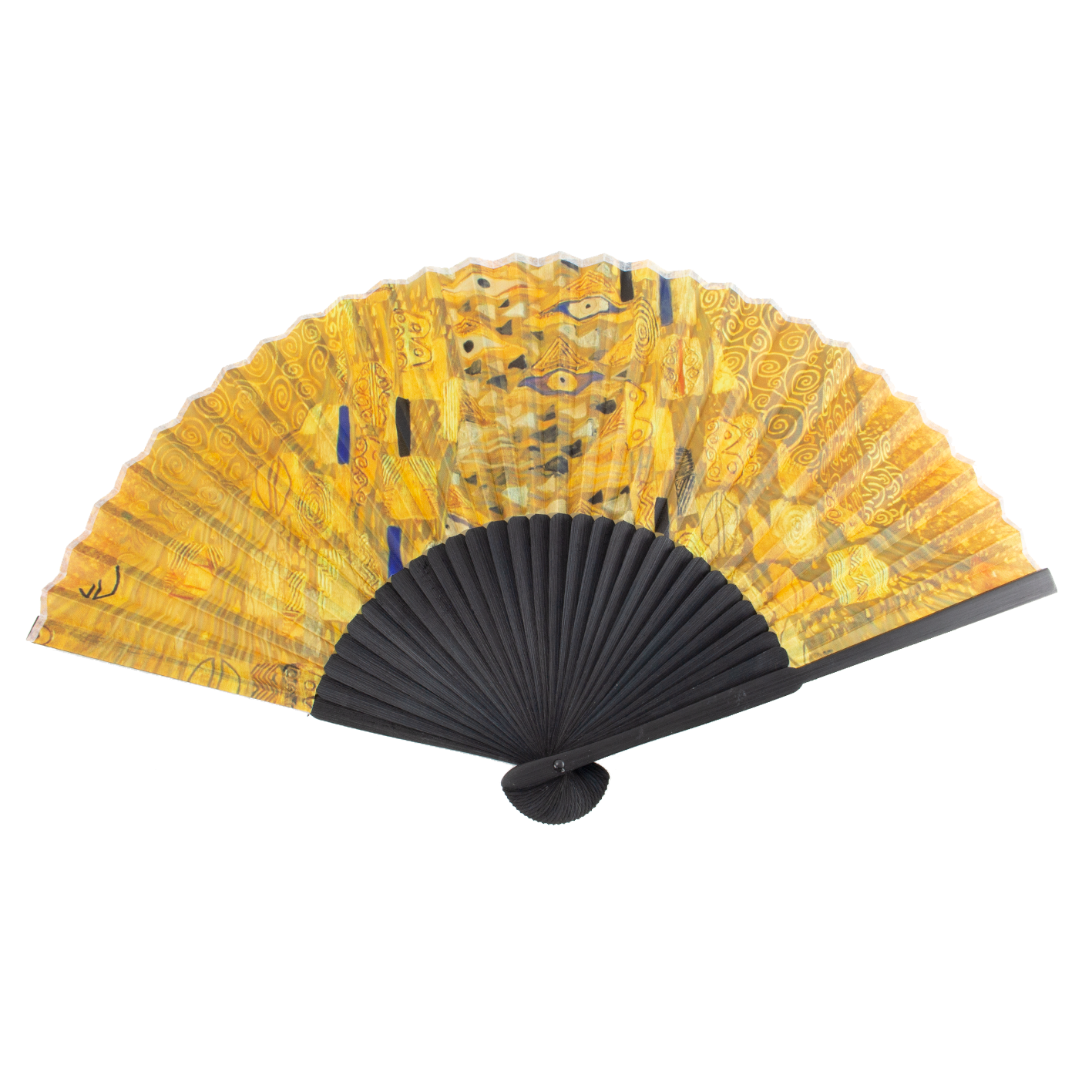 Gustav Klimt Hand Fan – Adele Bloch-Bauer — bamboo folding fan with printed fabric, unfolded, with gift box
