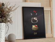Hello Kitty Portrait Iconic Art Print Three Faces White and Gold On Black Paper