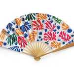Henri Matisse Hand Fan – The Parrot and the Mermaid — bamboo folding fan with printed fabric, unfolded, with gift box