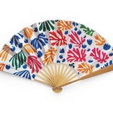 Henri Matisse Hand Fan – The Parrot and the Mermaid — bamboo folding fan with printed fabric, unfolded, with gift box