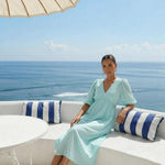 Polka Dot Midi Dress in Sea Green by INCERTAINES — retro dotted cotton dress, view 2
