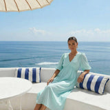 Polka Dot Midi Dress in Sea Green by INCERTAINES — retro dotted cotton dress, view 2