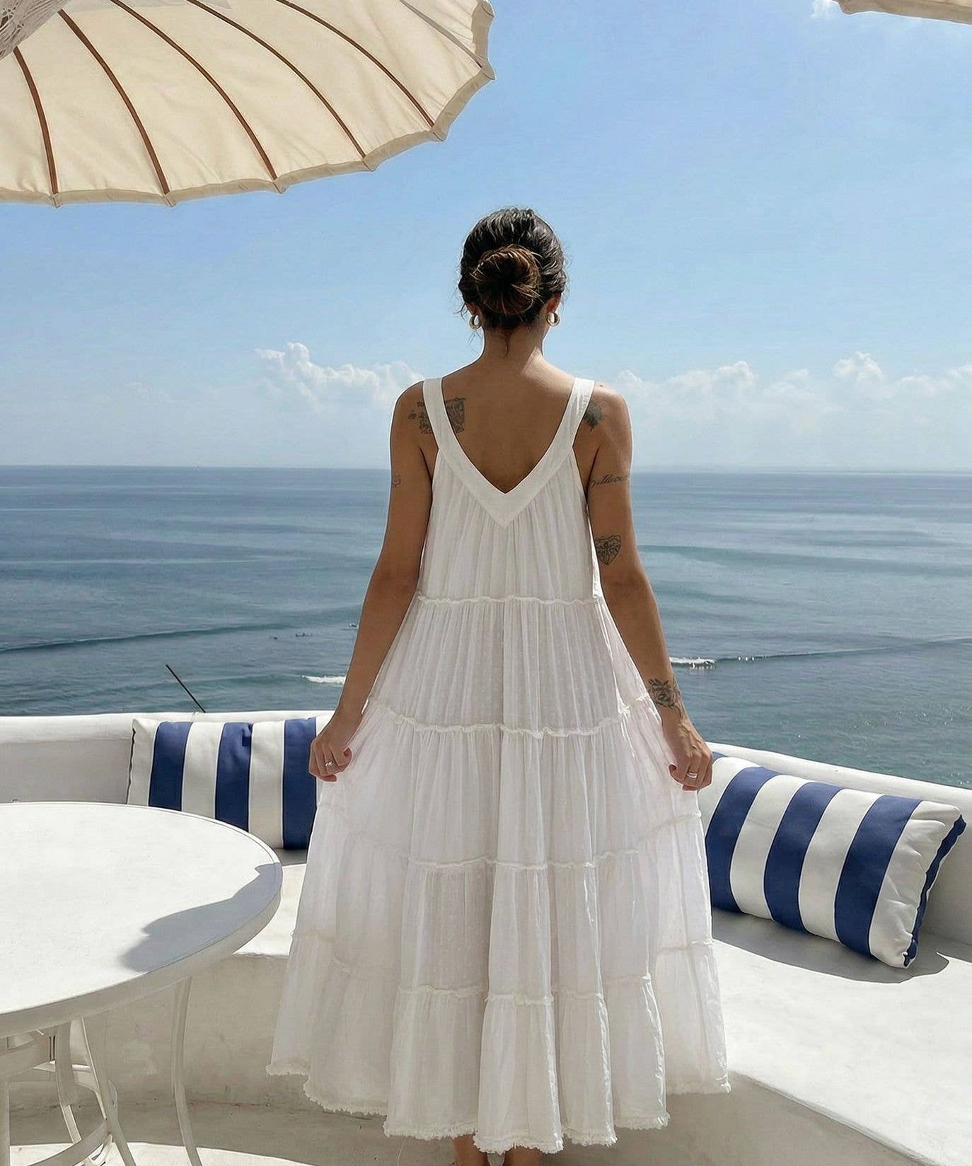 White Cotton Summer Dress by INCERTAINES — relaxed one-size pure cotton dress, view 2