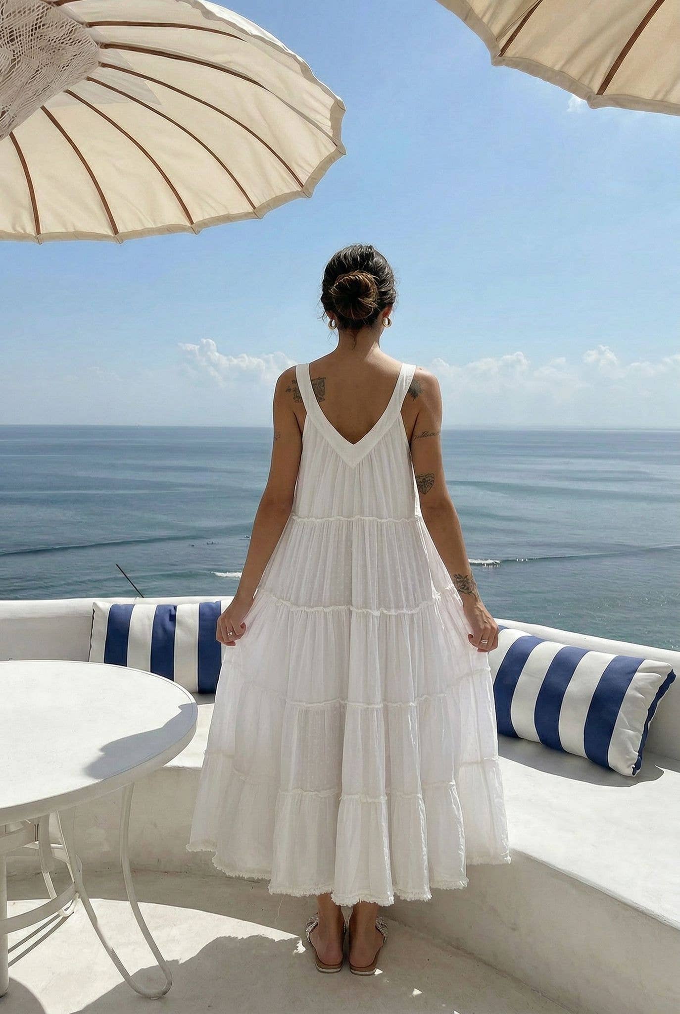 White Cotton Summer Dress by INCERTAINES — relaxed one-size pure cotton dress, view 2