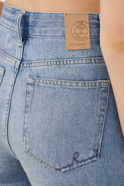 Detail shot of Medium Blue A-Line Bermuda Shorts fabric and stitching