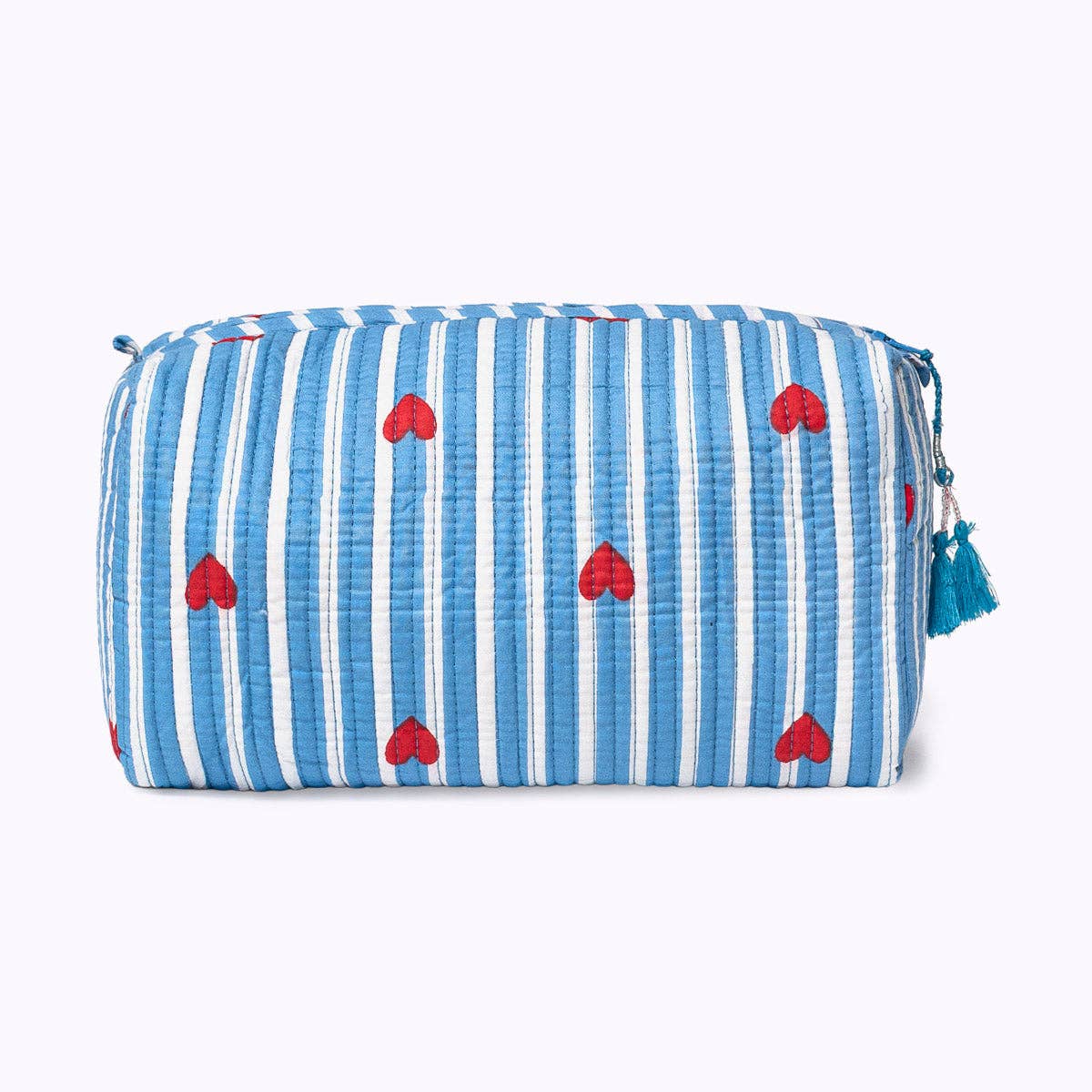 KIKOONI Love Edition blue cosmetic bag with blue tassel on the zip – front view