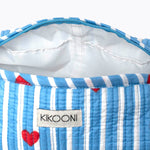 KIKOONI Love Edition blue cosmetic bag with the zip open – top view