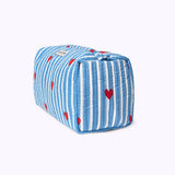 KIKOONI Love Edition blue cosmetic bag – angled side view