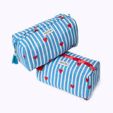 Two KIKOONI Love Edition blue cosmetic bags stacked