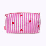KIKOONI Love Edition pink cosmetic bag in hand block-printed cotton – front view