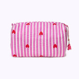 KIKOONI Love Edition pink cosmetic bag with red tassel on the zip – front view