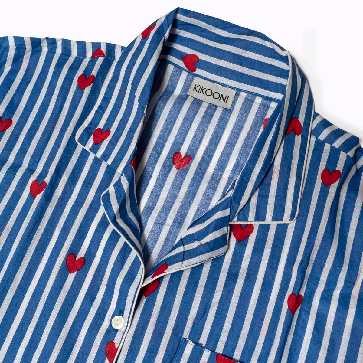 KIKOONI Love Edition blue pyjama shirt, collar and heart print – detail