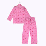 KIKOONI Love Edition cotton pyjamas in pink stripes with red hearts – back view