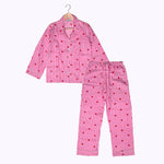 KIKOONI Love Edition cotton pyjamas in pink stripes with red hearts – front view
