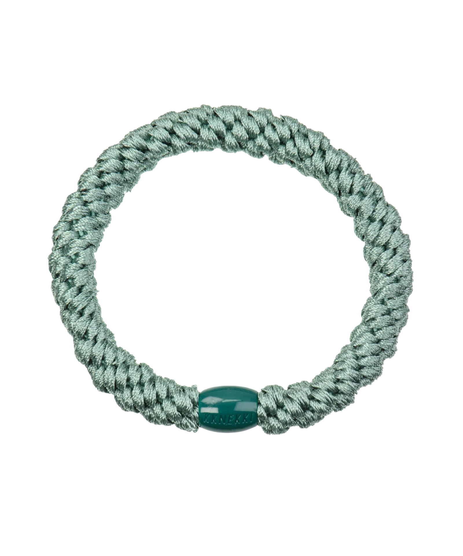 KKNEKKI faded green hair elastic, front view, soft woven design