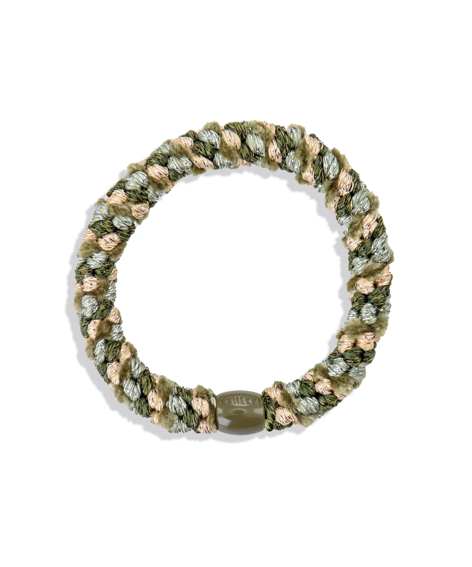 KKNEKKI Hair Tie – Green & Beige Glitter Mix – product photo