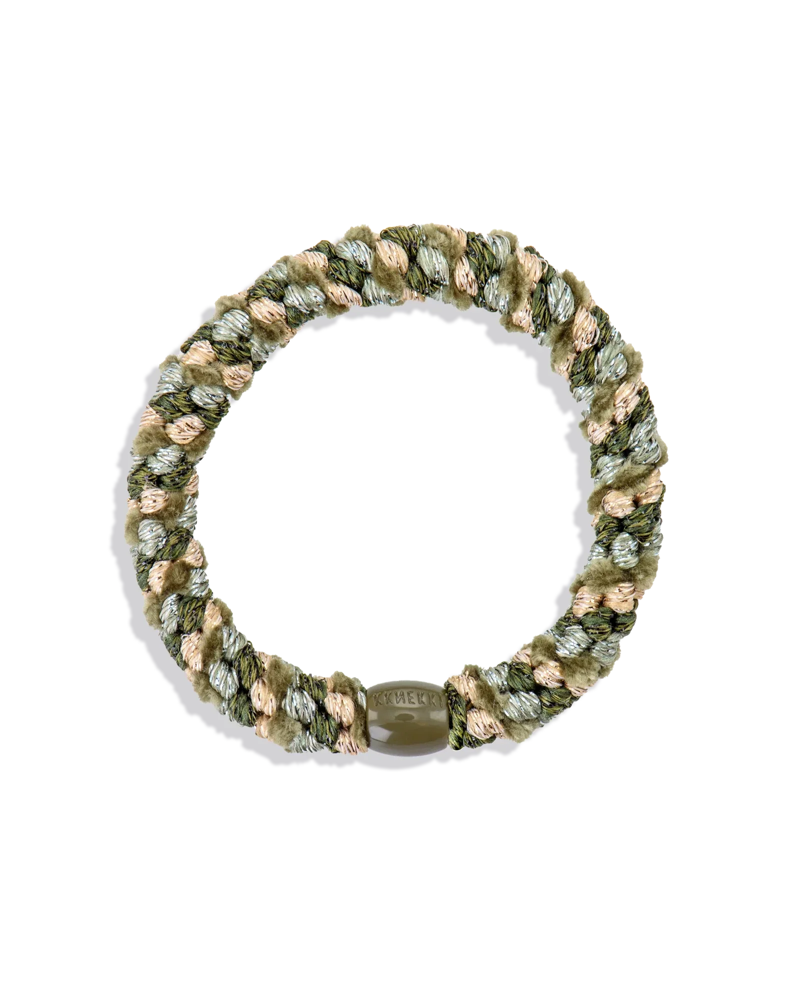 KKNEKKI Hair Tie – Green & Beige Glitter Mix – product photo