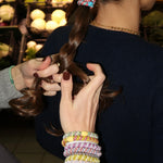KKNEKKI hair tie Light Petrol Blue & Beige Glitter Stripe – in the hair