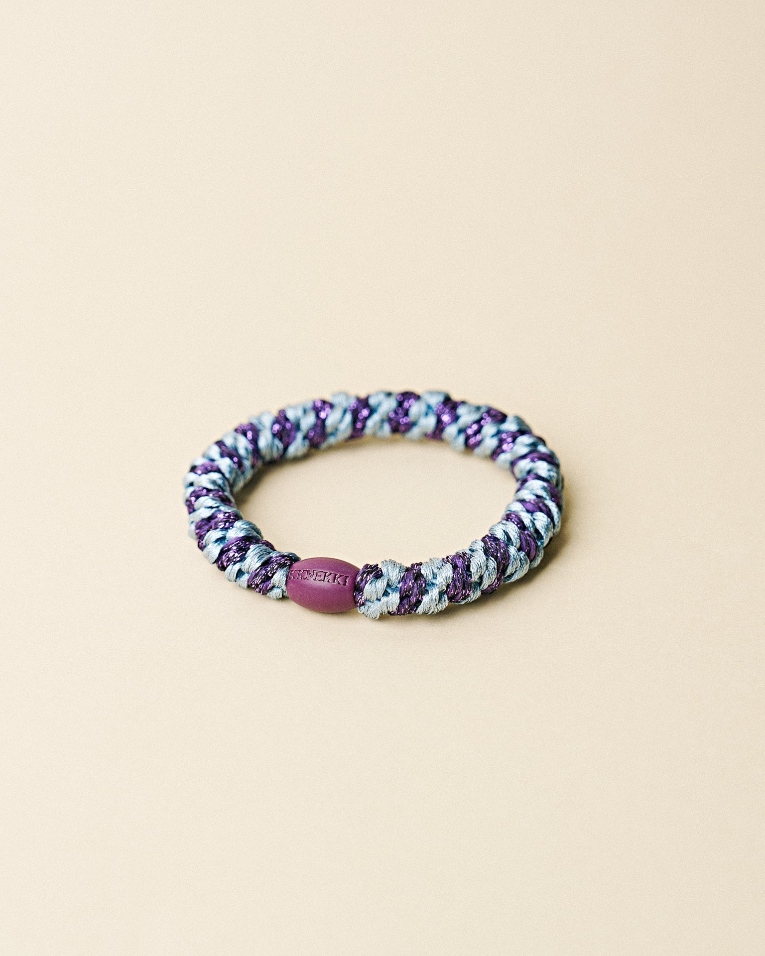 KKNEKKI hair tie Sea Blue & Dark Purple Glitter Stripe – close-up