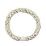 KKNEKKI Ivory Glitter hair elastic, front view, neutral shimmer woven design