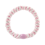 KKNEKKI Light Pink-White hair elastic, front view, soft pastel stripe woven design
