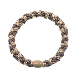 KKNEKKI Mole-Beige hair elastic, front view, neutral glitter woven design