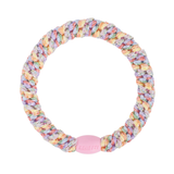 KKNEKKI Pastel Circus hair elastic, front view, multi-coloured woven design