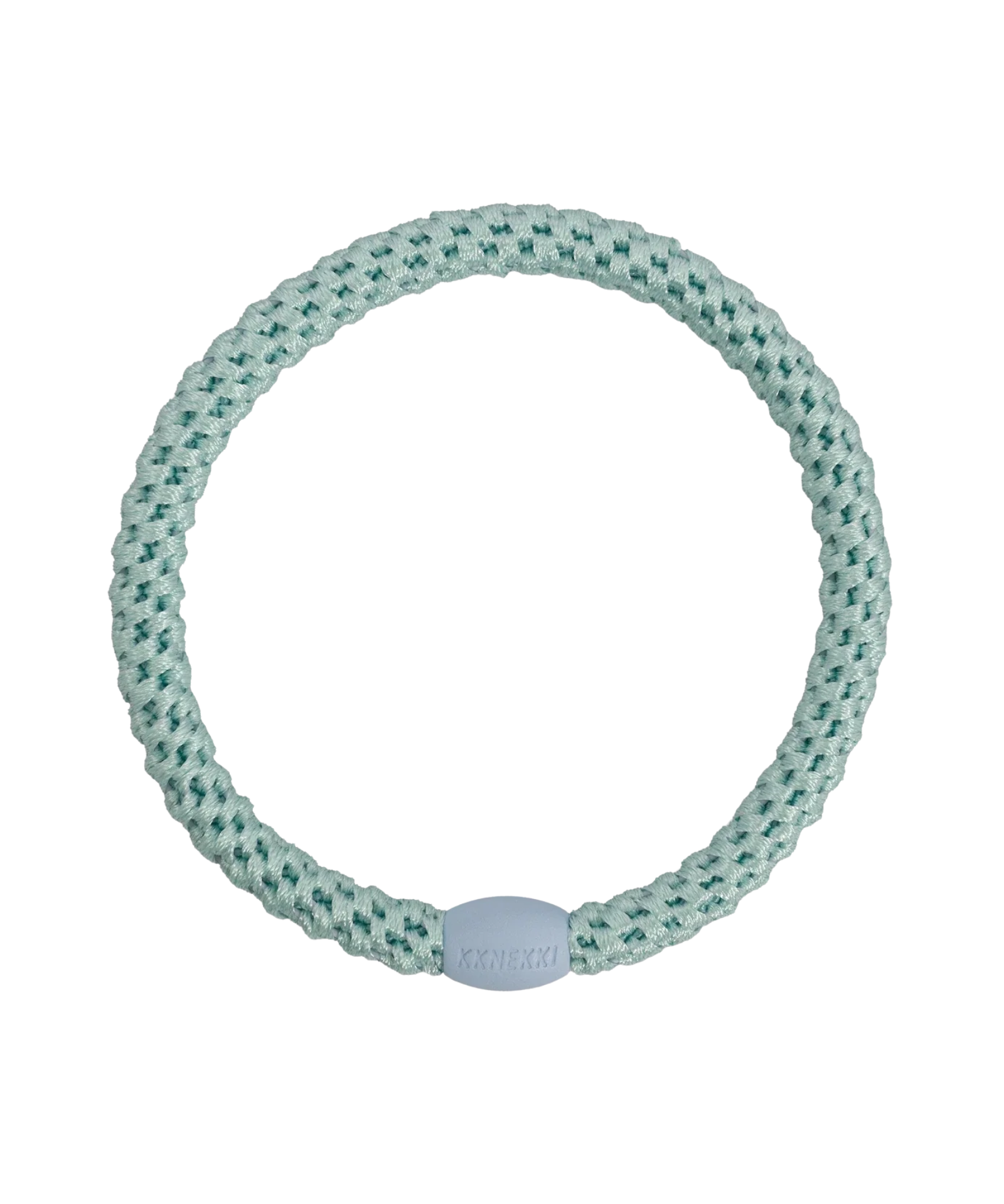 KKNEKKI Slim Peppermint hair elastic, front view, soft pastel green woven design