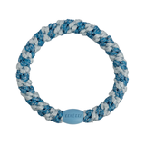 KKNEKKI Stripe Baby Blue hair elastic, front view, blue-and-white glitter woven design